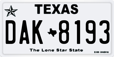 TX license plate DAK8193