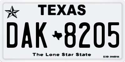 TX license plate DAK8205