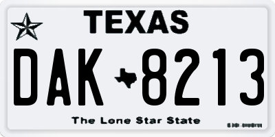 TX license plate DAK8213