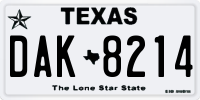 TX license plate DAK8214