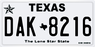 TX license plate DAK8216