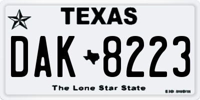 TX license plate DAK8223