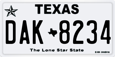 TX license plate DAK8234