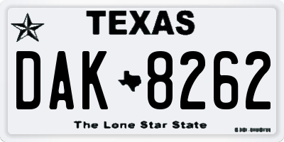 TX license plate DAK8262
