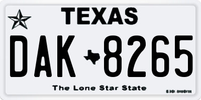 TX license plate DAK8265