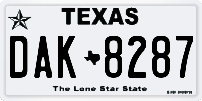 TX license plate DAK8287