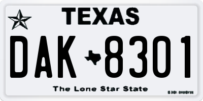 TX license plate DAK8301