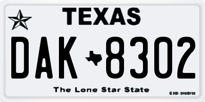 TX license plate DAK8302