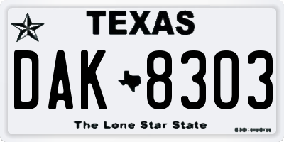 TX license plate DAK8303