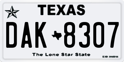 TX license plate DAK8307