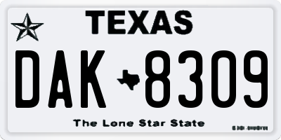 TX license plate DAK8309