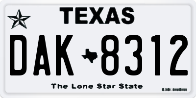 TX license plate DAK8312