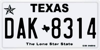 TX license plate DAK8314