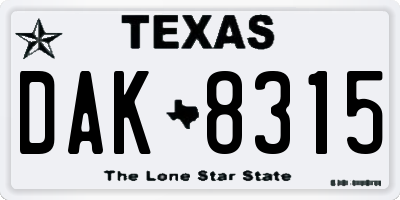 TX license plate DAK8315