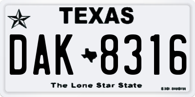 TX license plate DAK8316