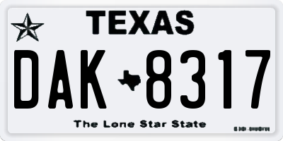 TX license plate DAK8317