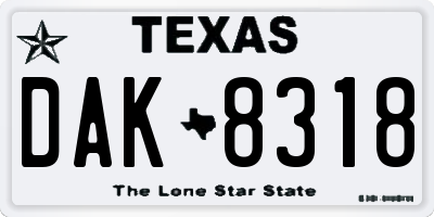 TX license plate DAK8318
