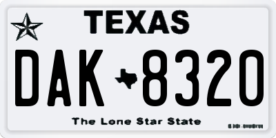 TX license plate DAK8320