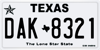 TX license plate DAK8321