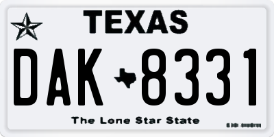 TX license plate DAK8331