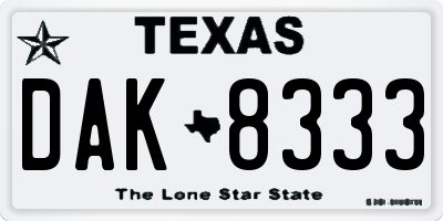 TX license plate DAK8333