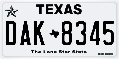 TX license plate DAK8345