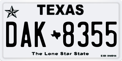 TX license plate DAK8355