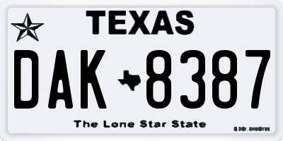 TX license plate DAK8387