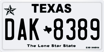 TX license plate DAK8389
