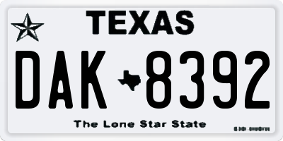 TX license plate DAK8392