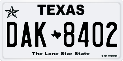 TX license plate DAK8402
