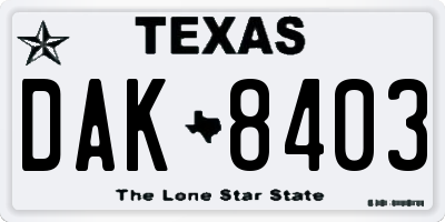 TX license plate DAK8403