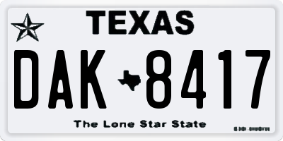 TX license plate DAK8417