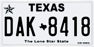 TX license plate DAK8418