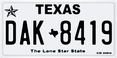 TX license plate DAK8419