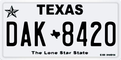 TX license plate DAK8420