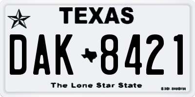 TX license plate DAK8421