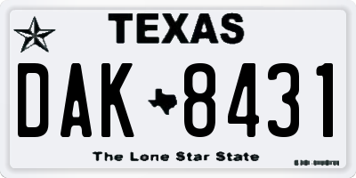 TX license plate DAK8431