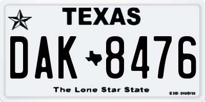 TX license plate DAK8476
