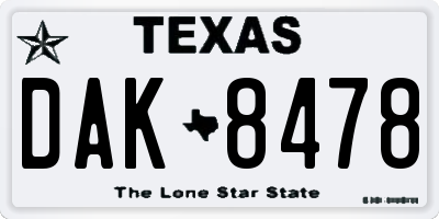 TX license plate DAK8478