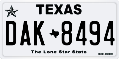 TX license plate DAK8494