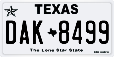 TX license plate DAK8499