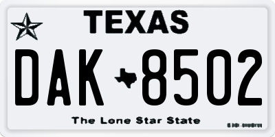 TX license plate DAK8502