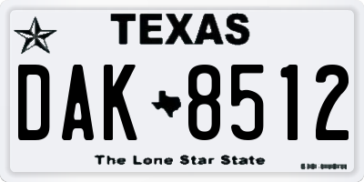 TX license plate DAK8512