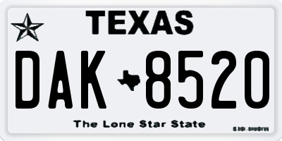 TX license plate DAK8520