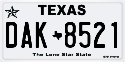 TX license plate DAK8521