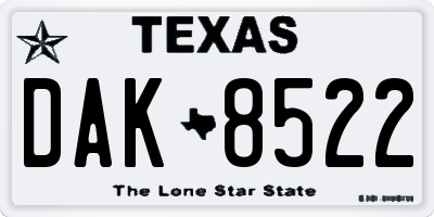 TX license plate DAK8522