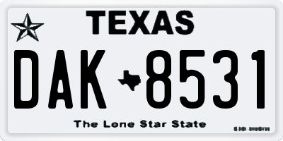 TX license plate DAK8531