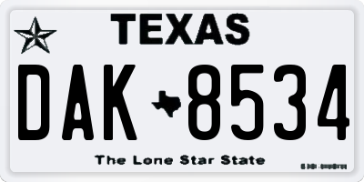 TX license plate DAK8534