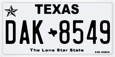 TX license plate DAK8549